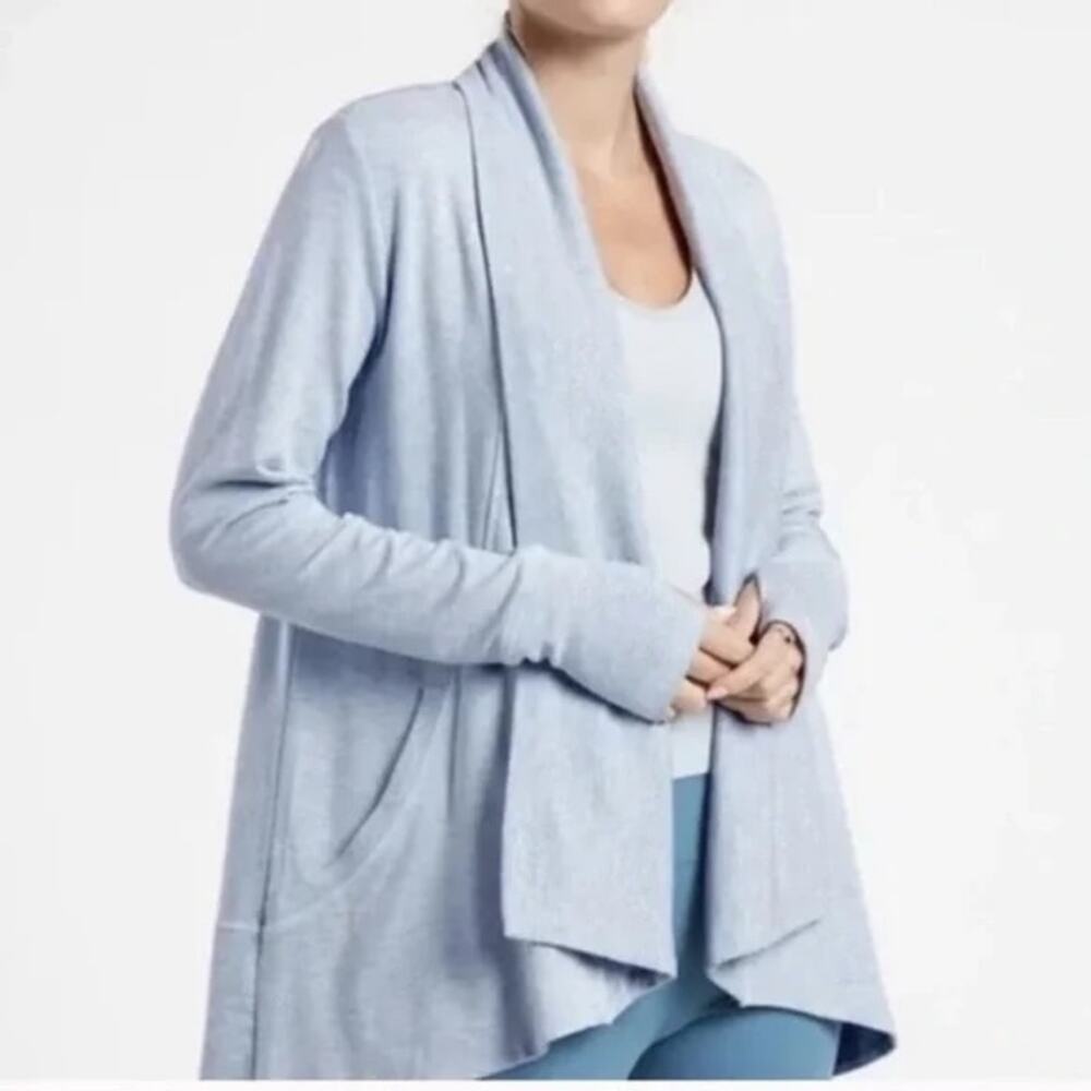 Athleta Nirvana Pranayama Wrap Cardigan Blue Star Heather Petite Medium